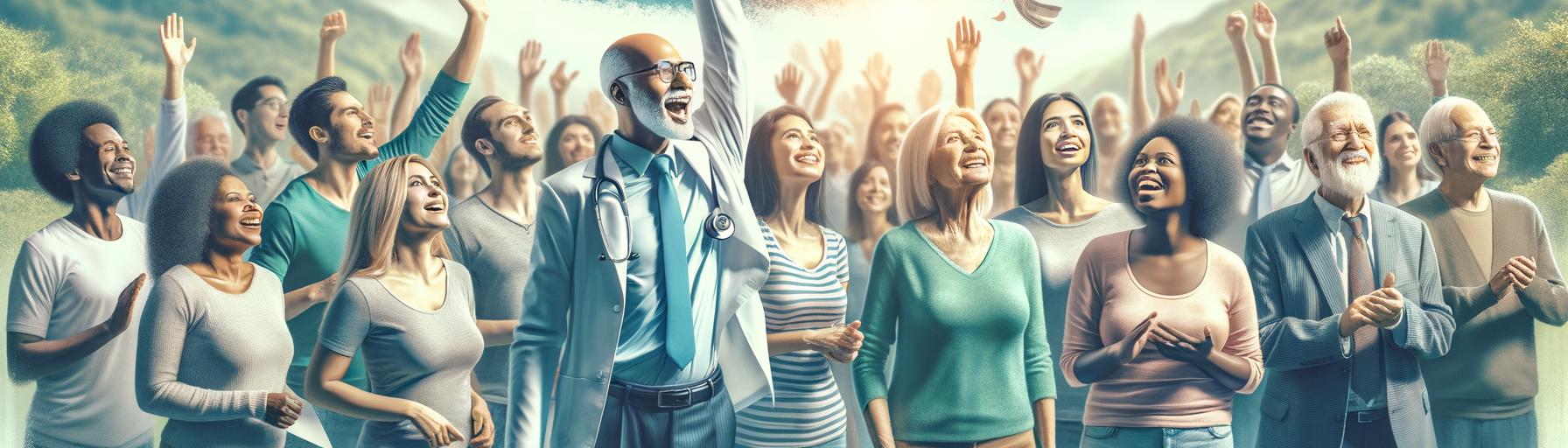 Relieved diverse group celebrating removal of medical debt from credit scores, symbolizing hope and financial freedom with me