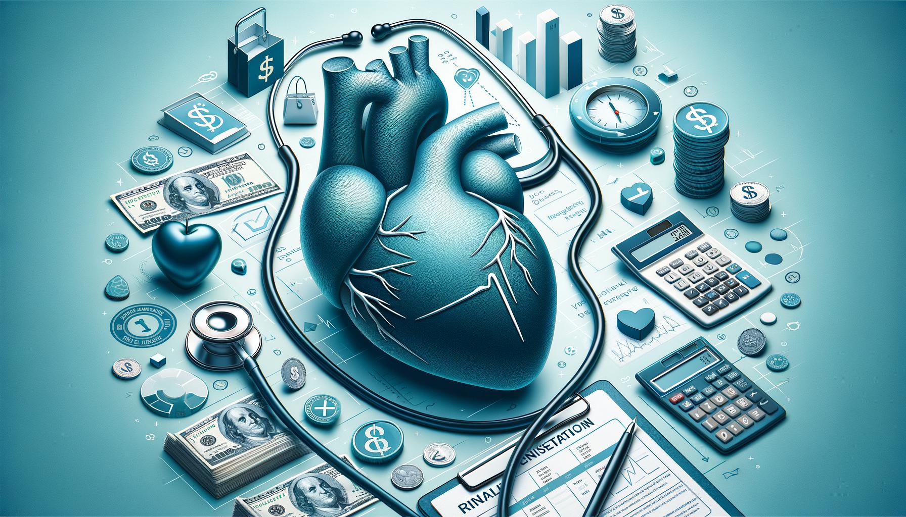 Banner image illustrating financial planning for cardiac ablation costs with heart, stethoscope, dollar signs, and a planning