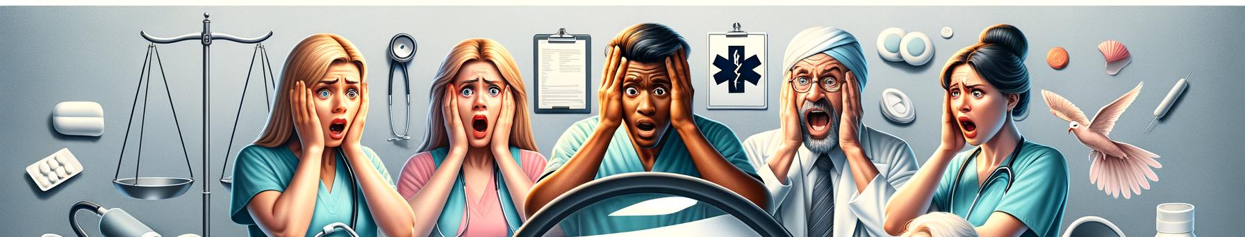 An illustration of a distressed patient examining a surprise medical bill with healthcare symbols, emphasizing the shock of u